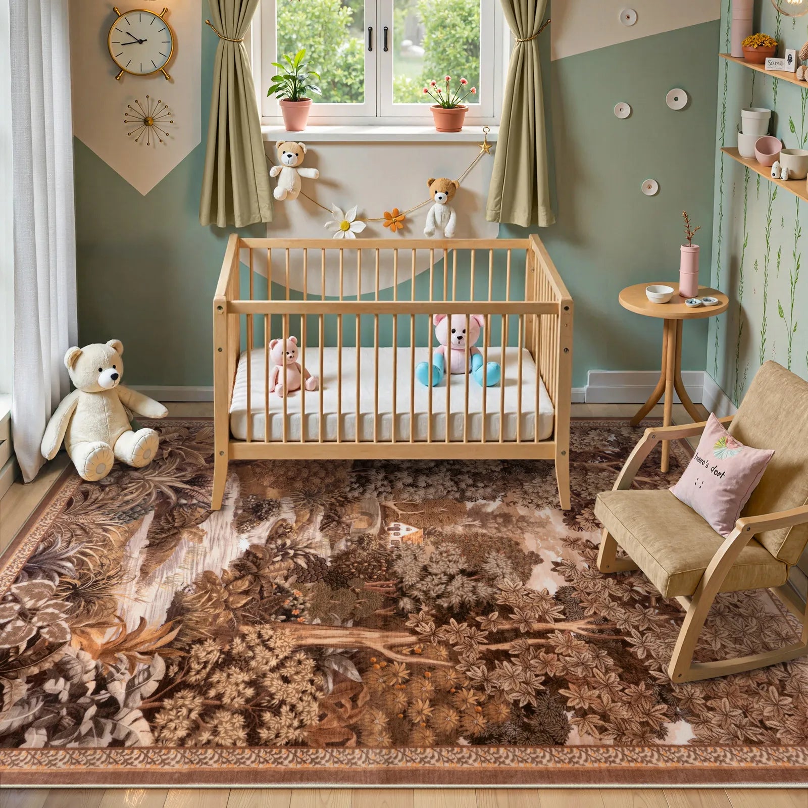 Foret Washable Vintage Forest Woodland Brown Rug Area Rugs Lahome