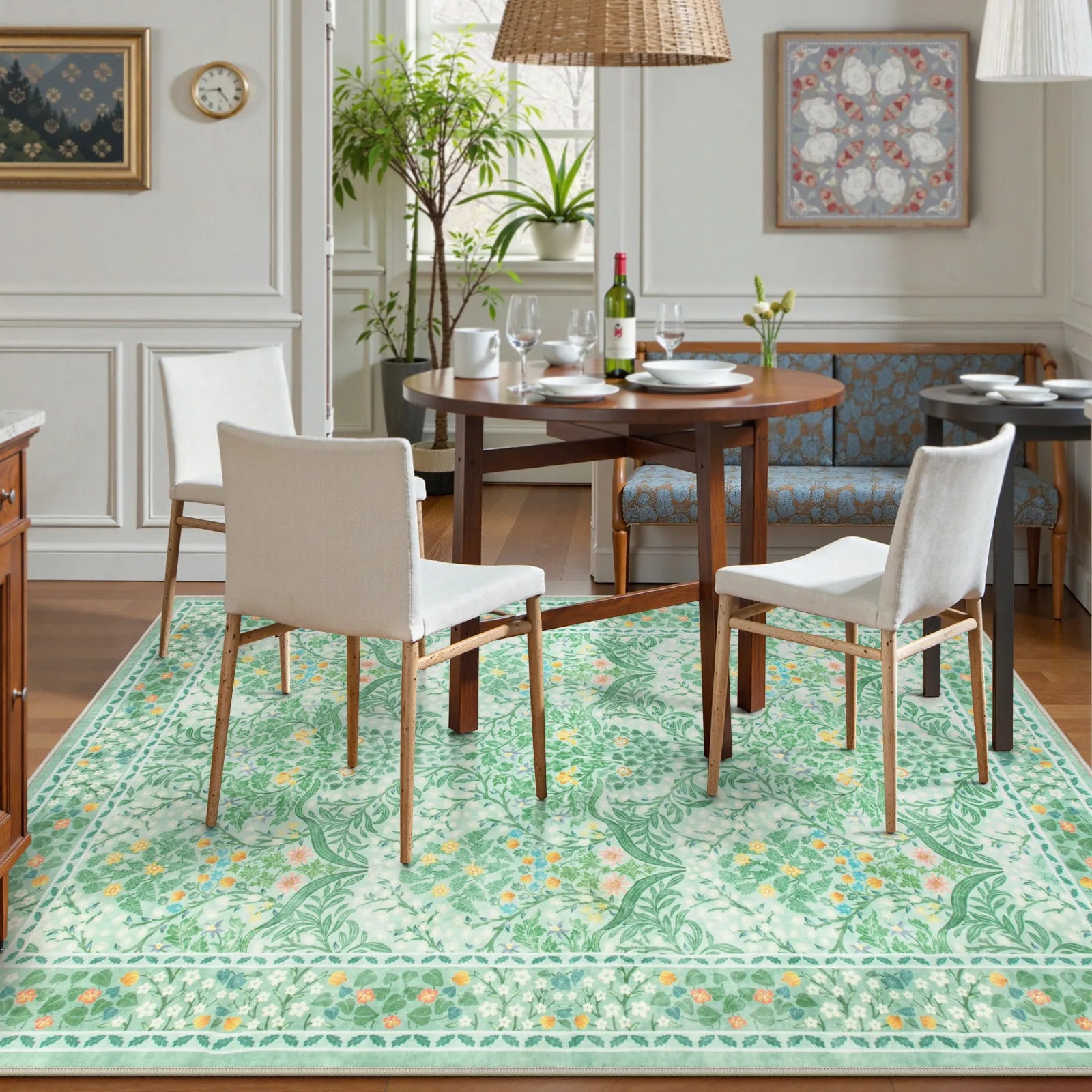 Giverny Washable Maximalism Vintage French Floral Sage Green Rug Rugs Lahome