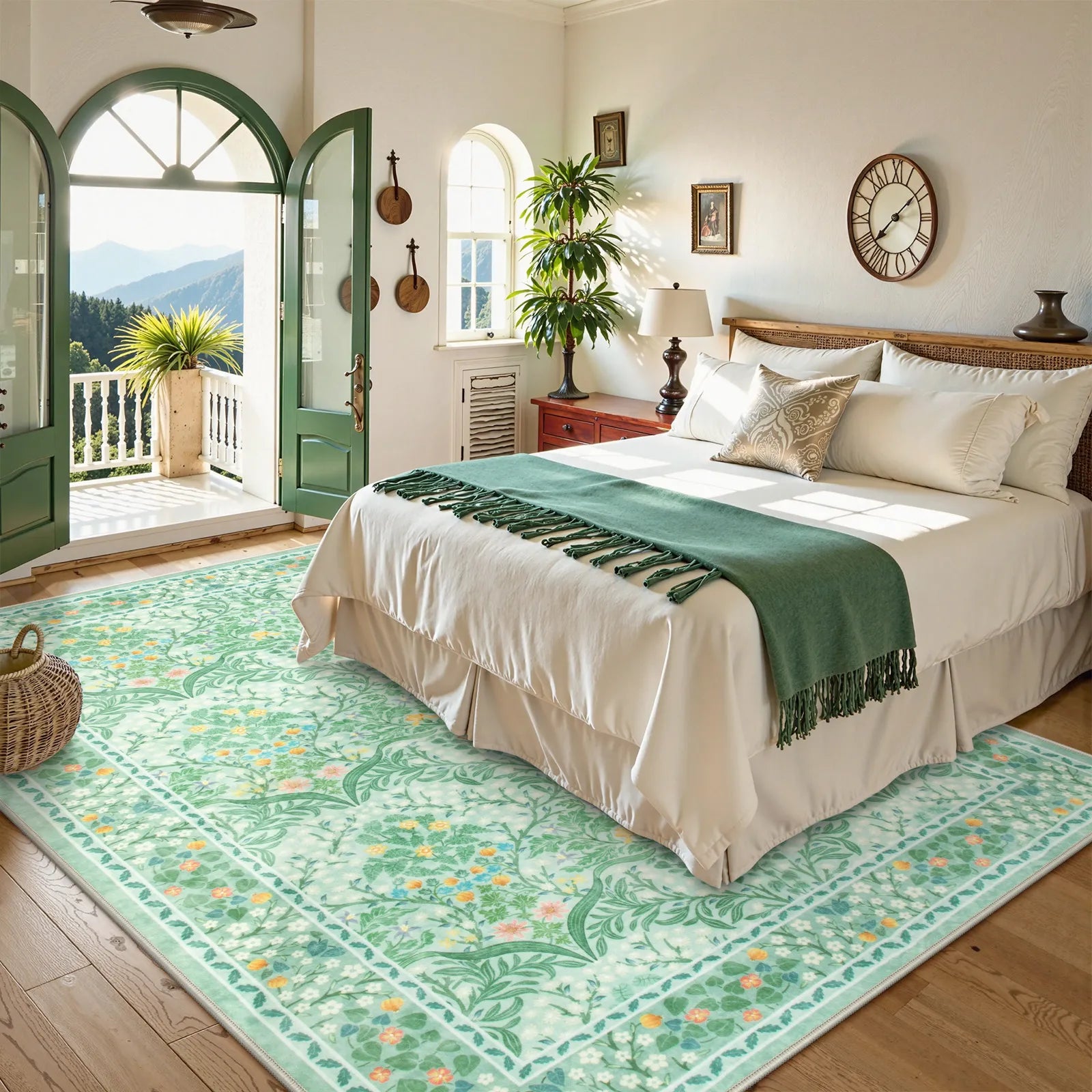 Giverny Washable Maximalism Vintage French Floral Sage Green Rug Rugs Lahome