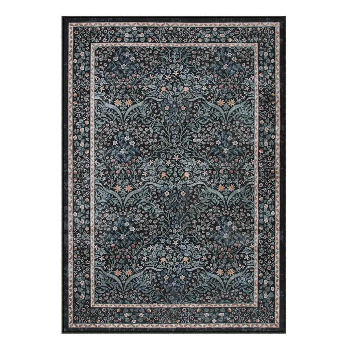 Giverny Washable Maximalism Vintage French Floral Black Rug Rugs Lahome