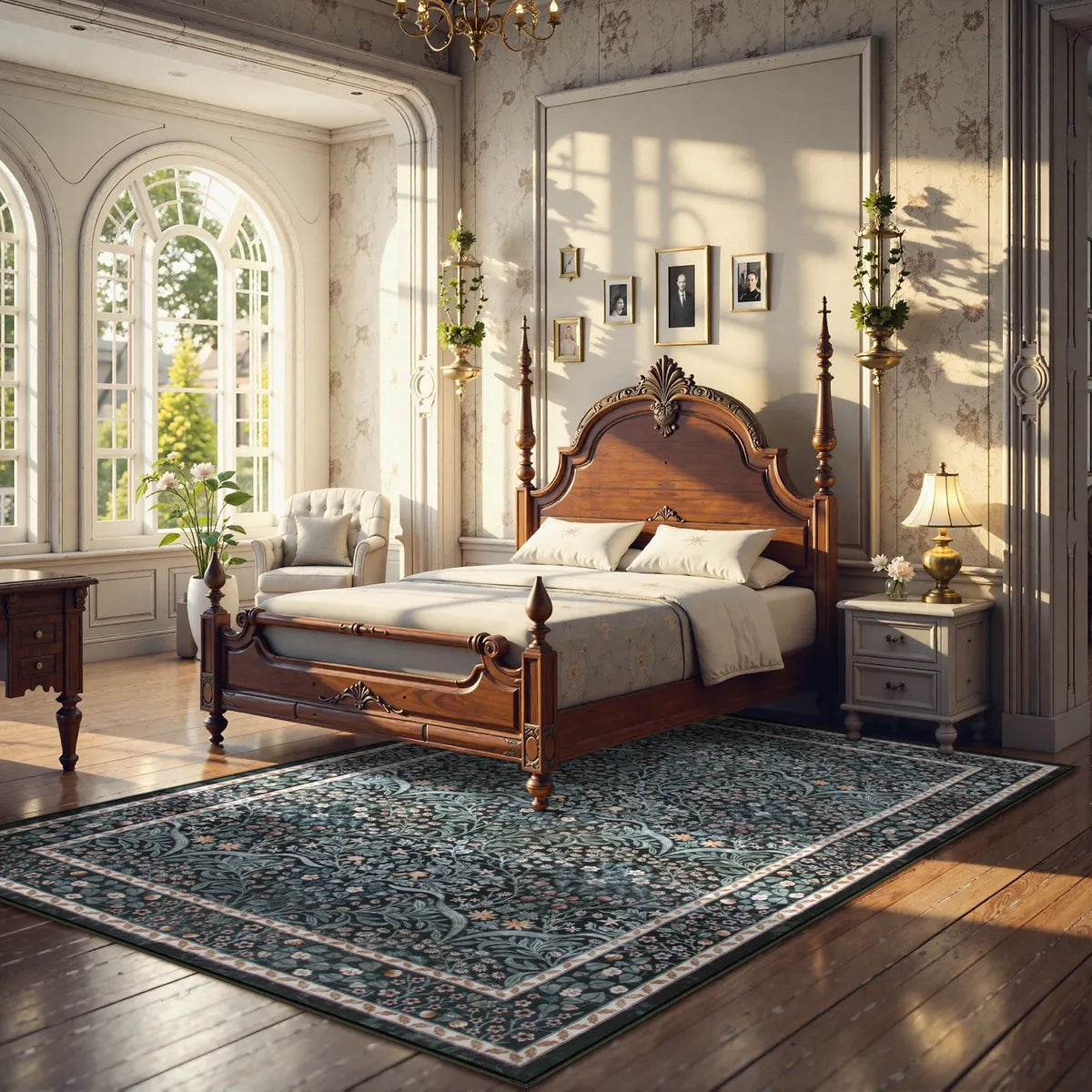 Giverny Washable Maximalism Vintage French Floral Black Rug Rugs Lahome