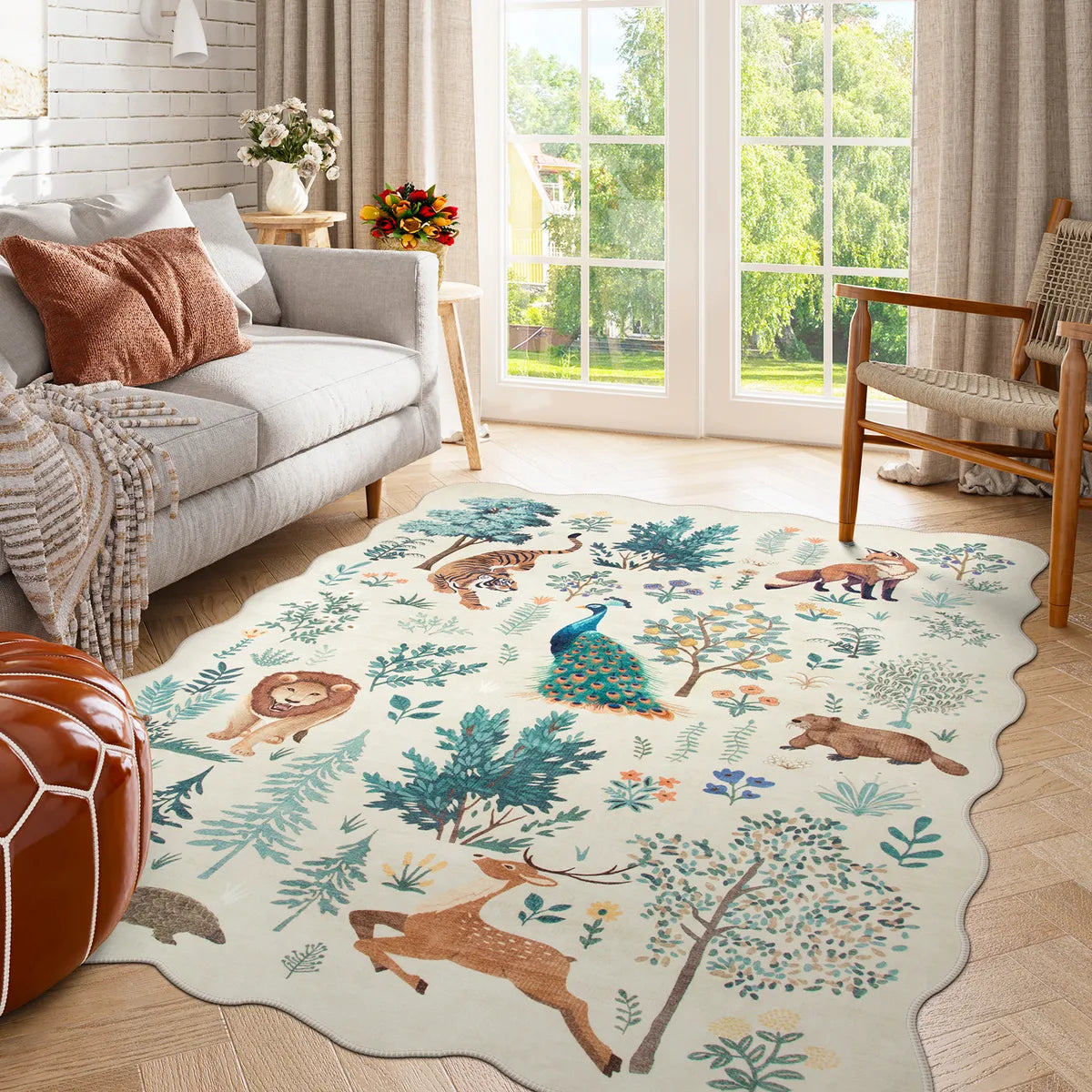 Javelle Washable Jungle Animal Fauves Beige Rug Area Rugs Lahome 5' x 7'