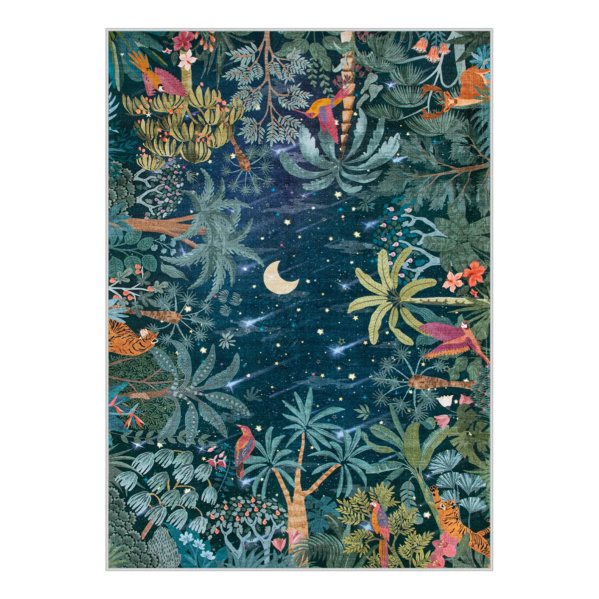 Jovence Washable Jungle Midnight Blue Area Rug Rugs Lahome