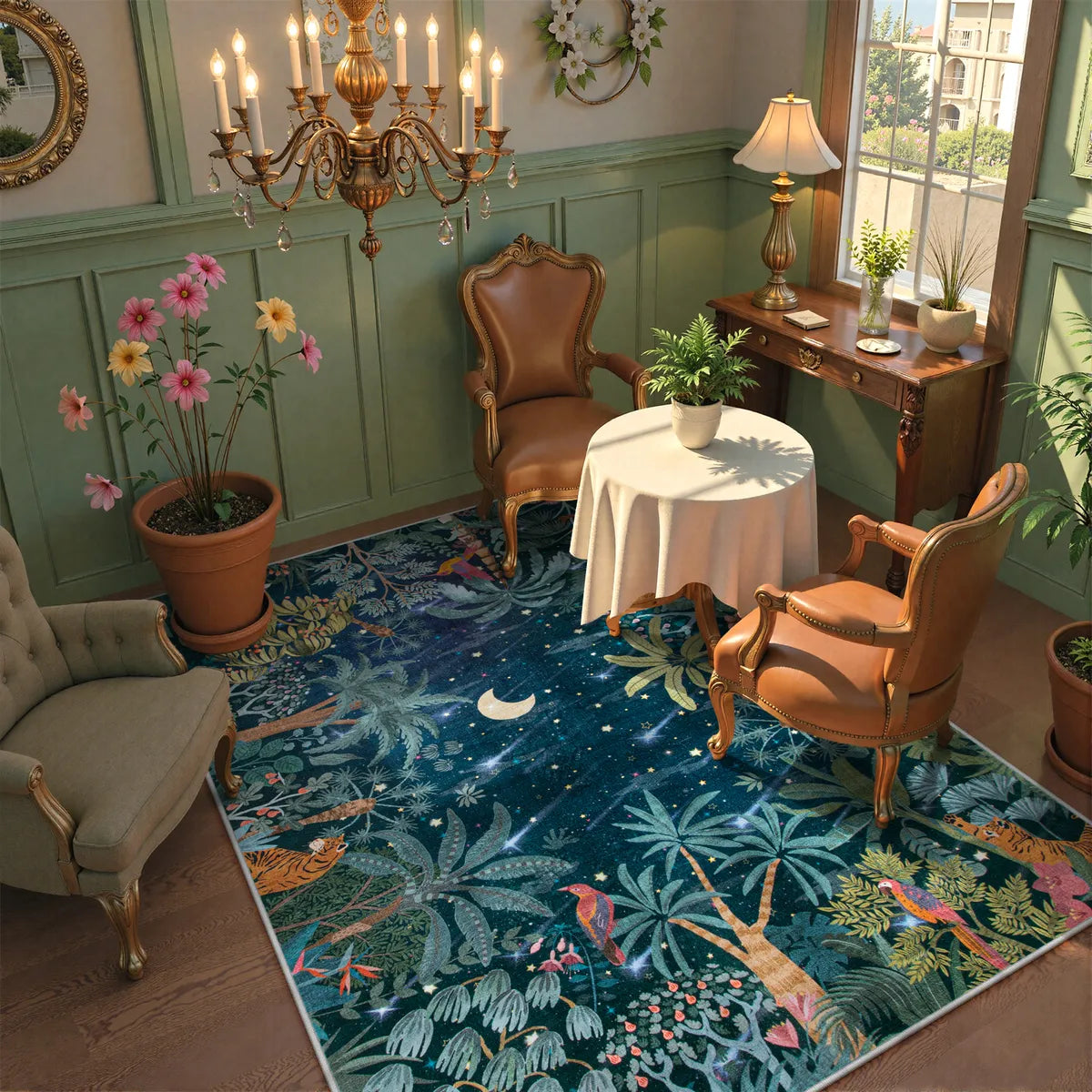 Jovence Washable Jungle Midnight Blue Area Rug Area Rugs Lahome 5' x 7'