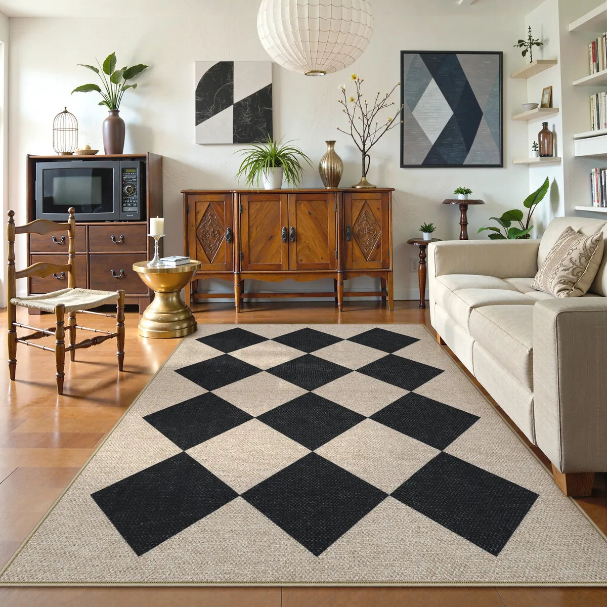 Leane Washable Checkered Easy Jute Tan/Black Indoor/Outdoor Rug Easy Jute Area Rug Lahome 5' x 7'