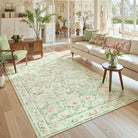 Liliane Washable Vintage Floral Green Rug Rugs Lahome 5' x 7'