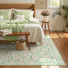 Liliane Washable Vintage Floral Green Rug Rugs Lahome