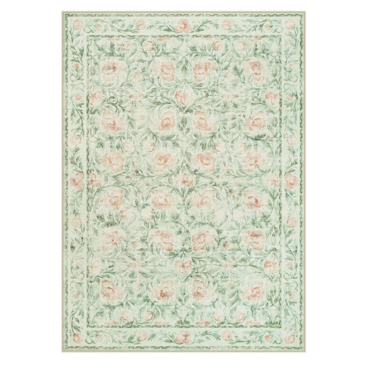 Liliane Washable Vintage Floral Green Rug Rugs Lahome