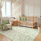 Liliane Washable Vintage Floral Green Rug Rugs Lahome