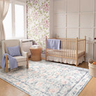 Liliane Washable Vintage Floral Grey Purple Rug Rugs Lahome