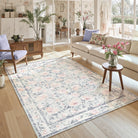 Liliane Washable Vintage Floral Grey Purple Rug Rugs Lahome