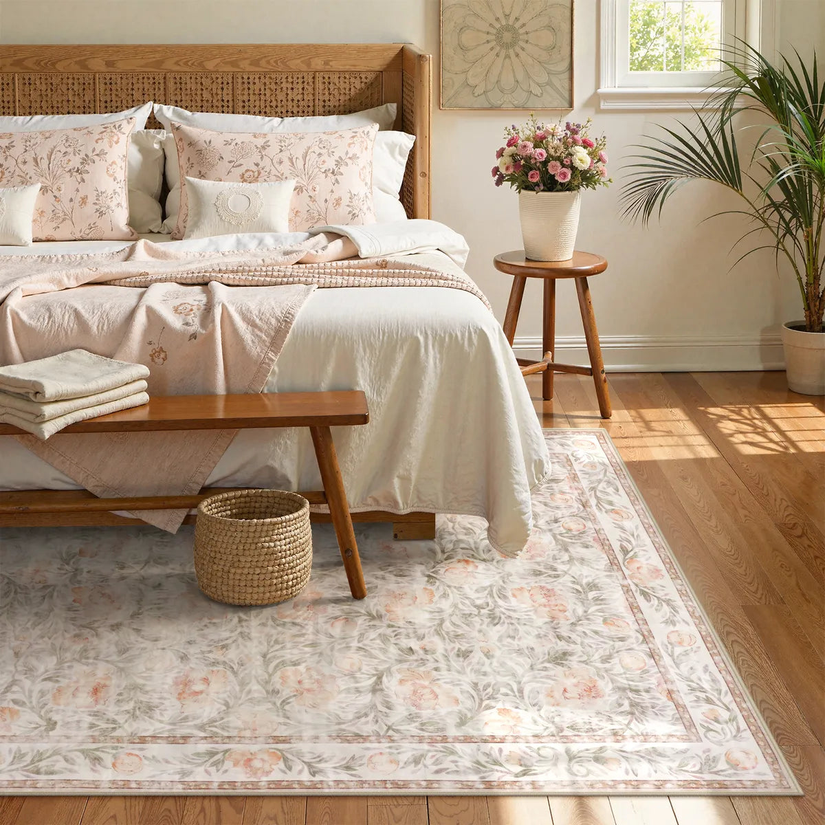 Liliane Washable Vintage Floral Pink Rug Rugs Lahome
