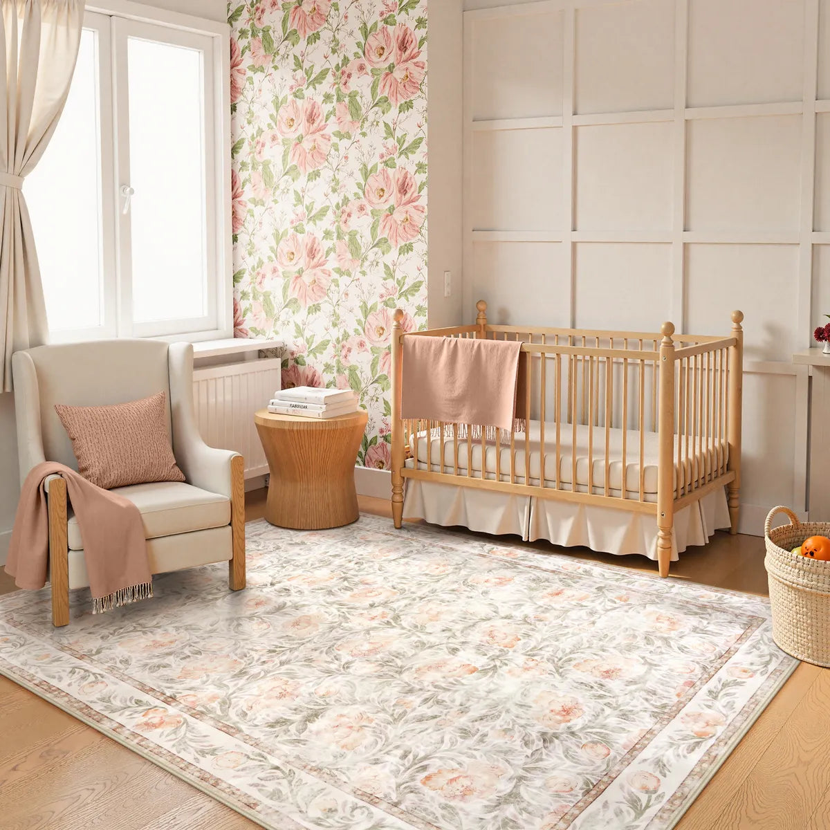 Liliane Washable Vintage Floral Pink Rug Rugs Lahome