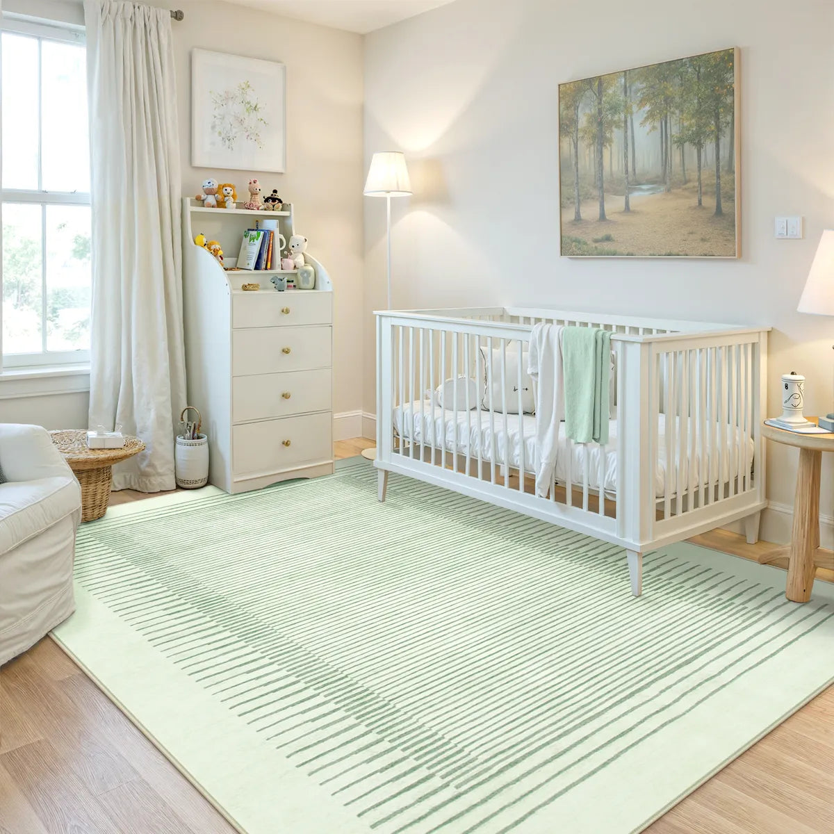 Linea Washable Modern Minimalist Line Green Runner Rug Rugs Lahome