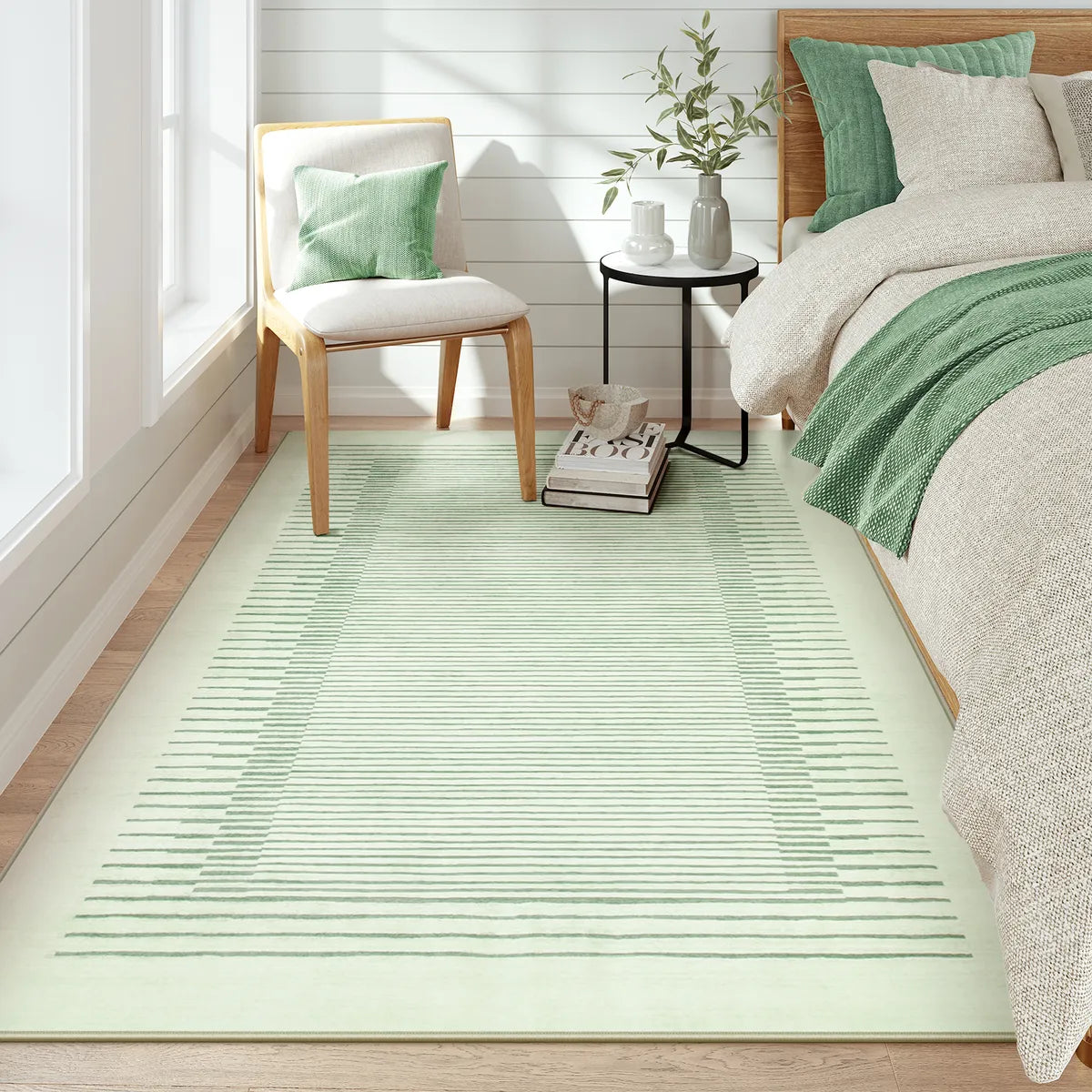 Linea Washable Modern Minimalist Line Green Runner Rug Rugs Lahome