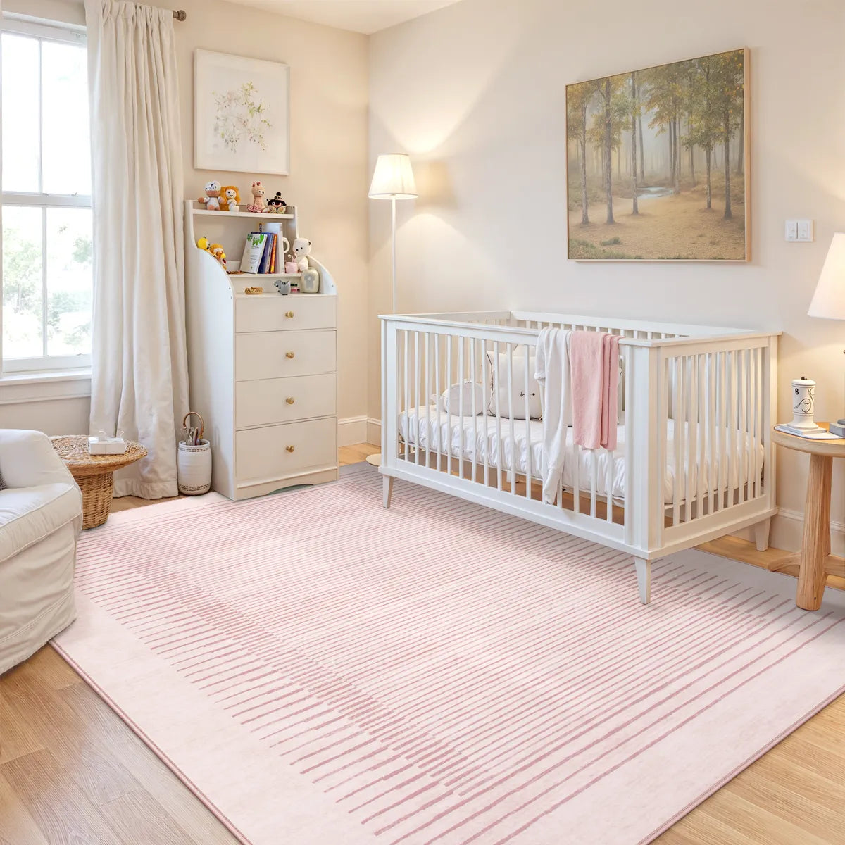 Linea Washable Modern Minimalist Line Pink Area Rug Rugs Lahome