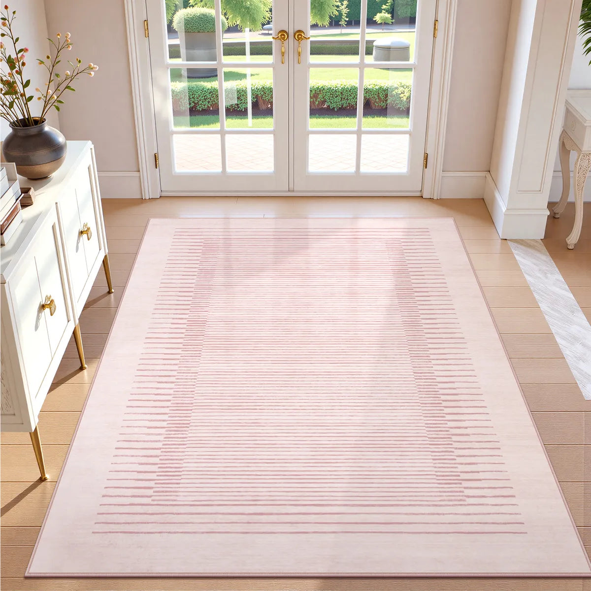 Linea Washable Modern Minimalist Line Pink Rug Rugs Lahome