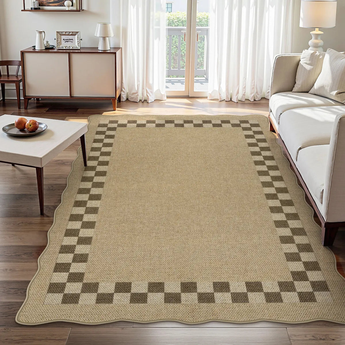 Linoe Washable Checkered Wavy Oatmeal Easy Jute Rug Rugs Lahome