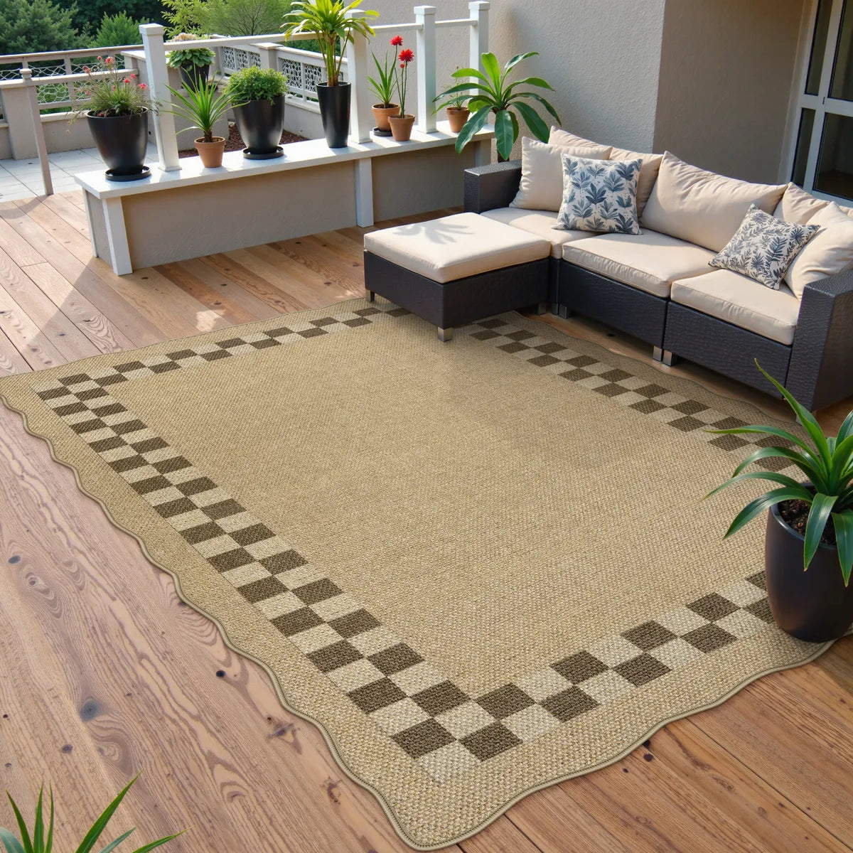Linoe Washable Checkered Wavy Oatmeal Easy Jute Rug Rugs Lahome