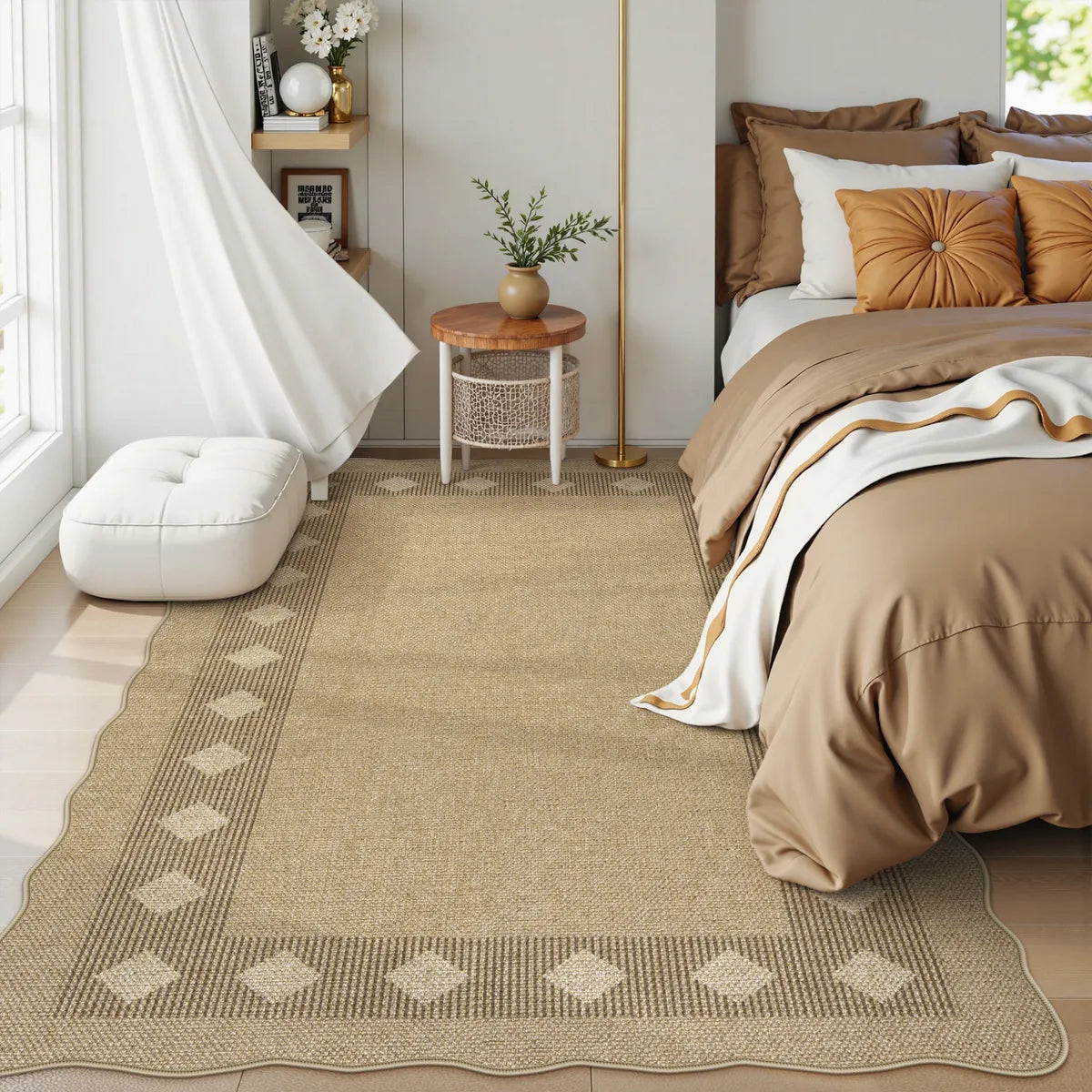 Linoe Washable Diamond Wavy Oatmeal Easy Jute Rug Rugs Lahome 5' x 7'