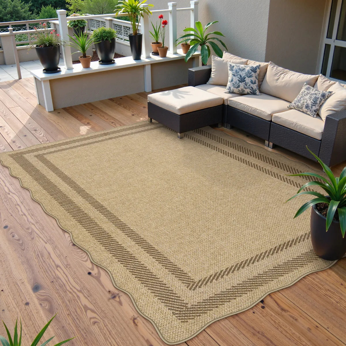 Linoe Washable Layered Wavy Oatmeal Easy Jute Rug Rugs Lahome 5' x 7'