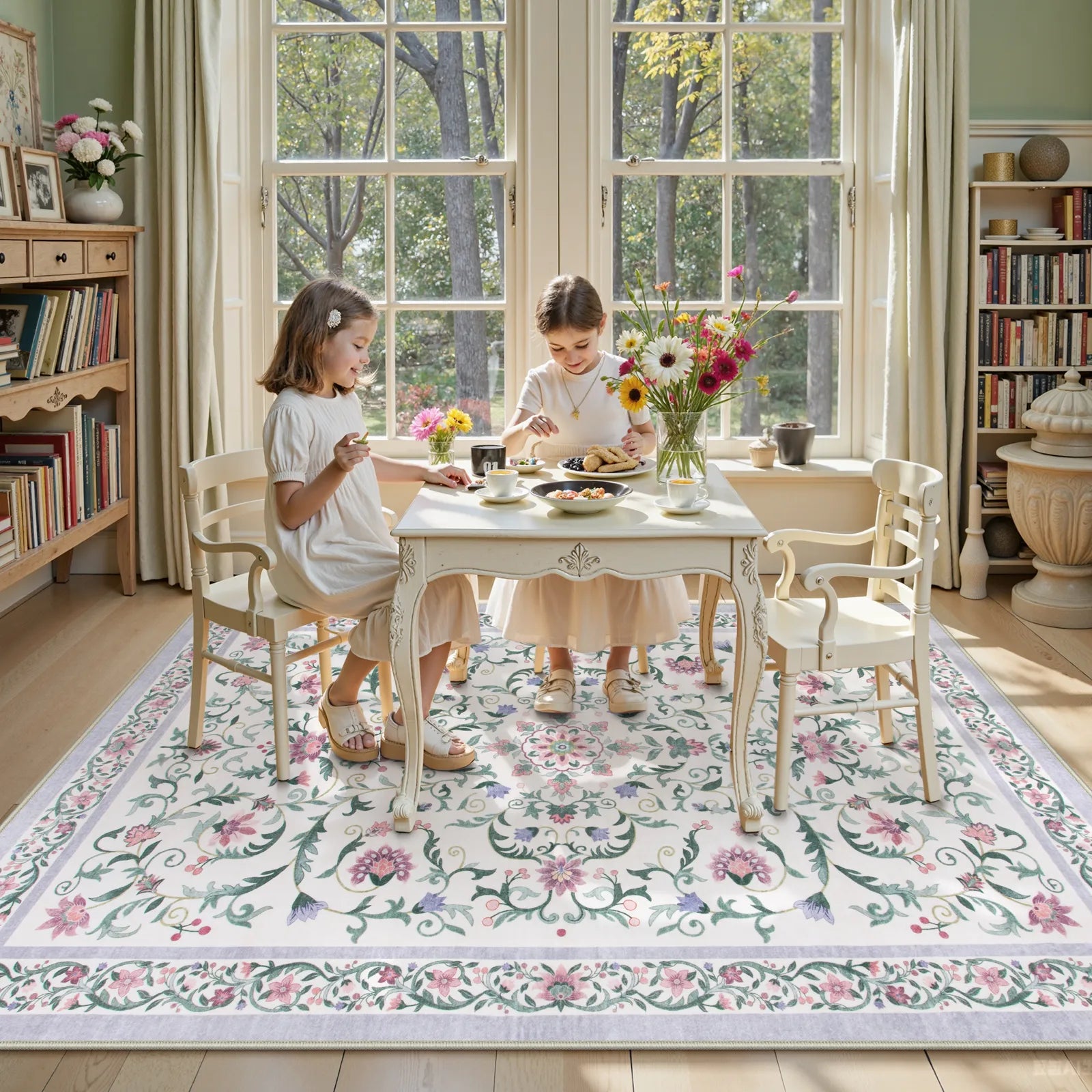 Lorevie Washable Boho vintage Garden Floral Purple Runner Rug Rugs Lahome