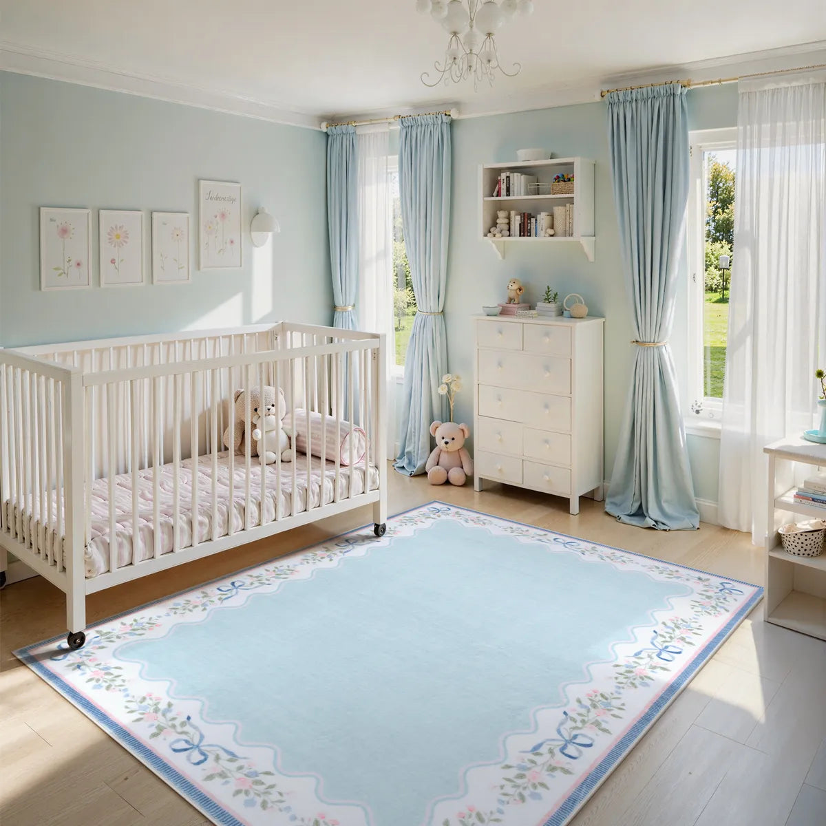 Maelis Washable Vintage Ribbon Blue Rug Rugs Lahome