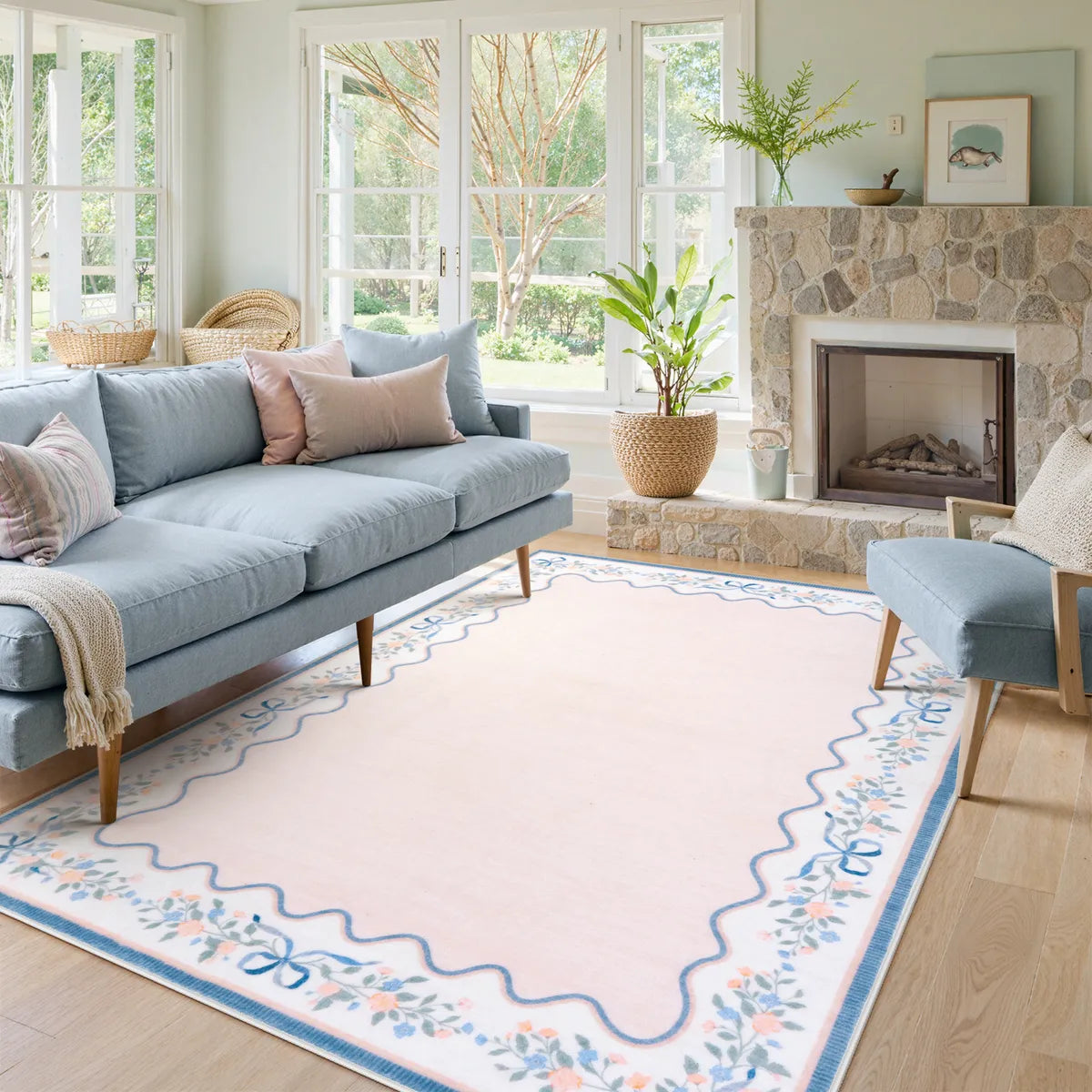 Maelis Washable Vintage Ribbon Pink Rug Rugs Lahome