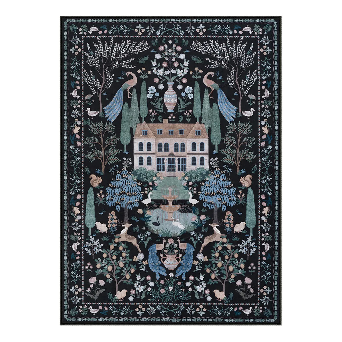 Maison Washable French Manor Floral Black Area Rug Area Rugs Lahome