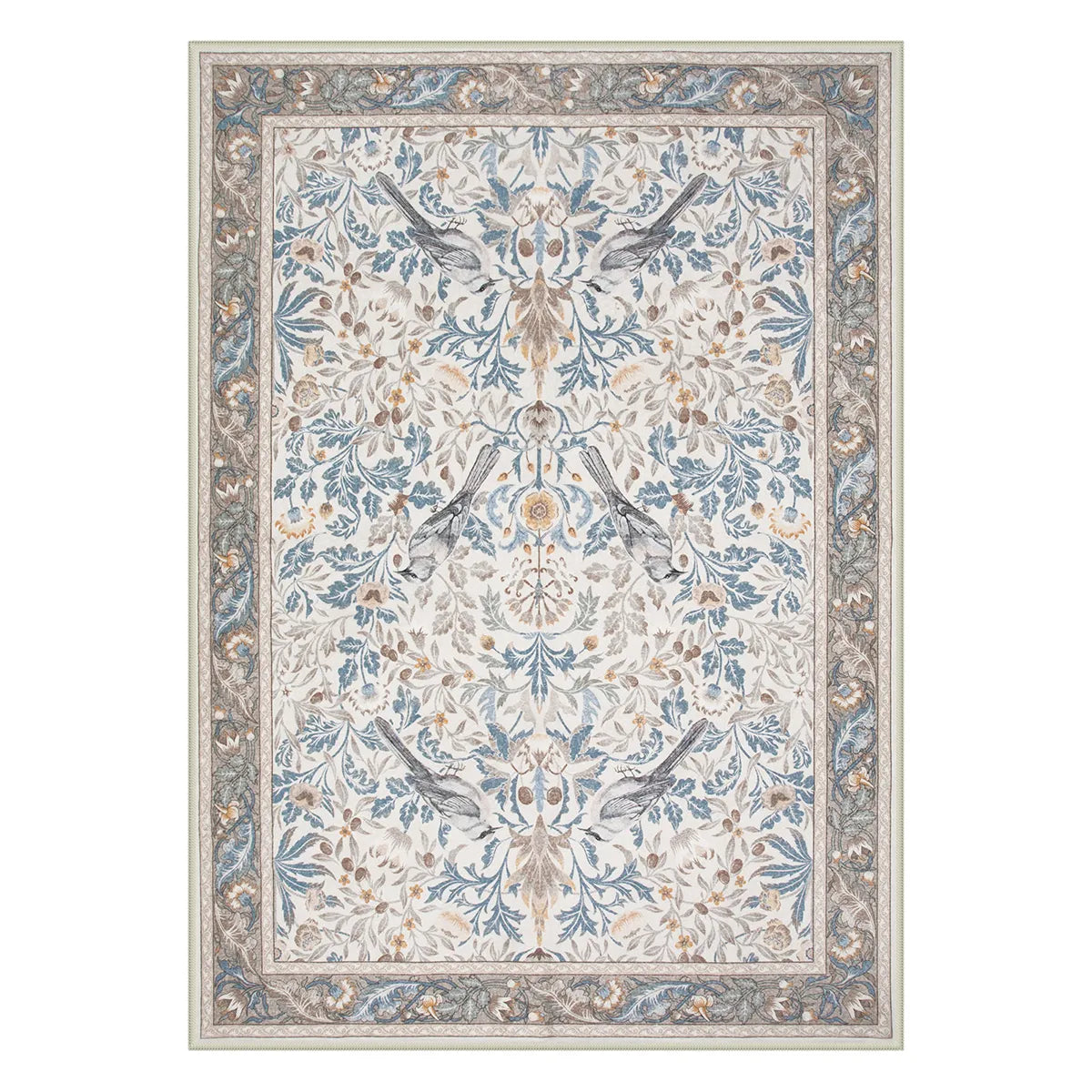Marcel Washable Vintage Floral Bird Beige Green Rug Rugs Lahome