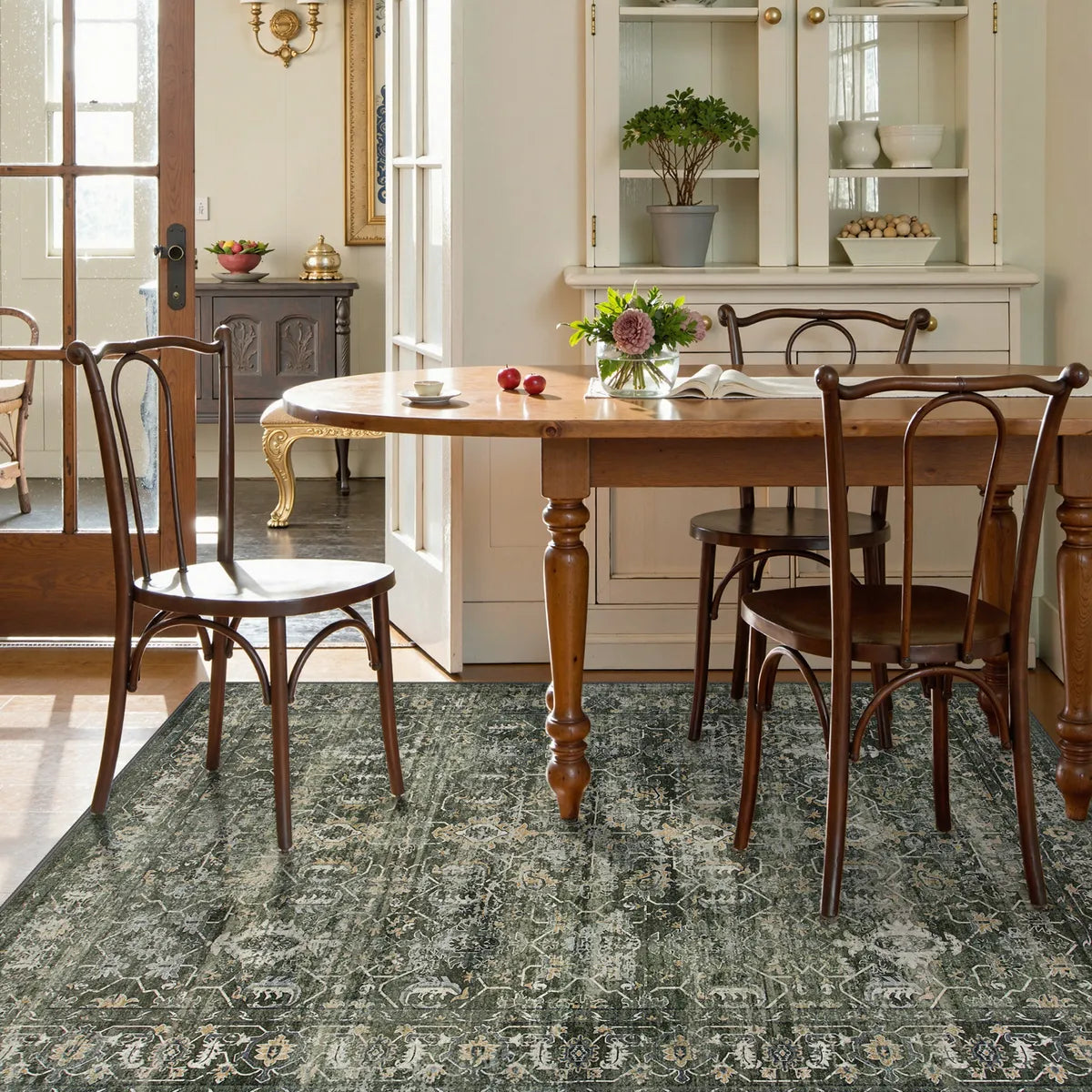 Margot Washable Vintage Distressed Dark Green Rug Area Rugs Lahome