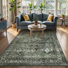 Margot Washable Vintage Distressed Dark Green Rug Area Rugs Lahome