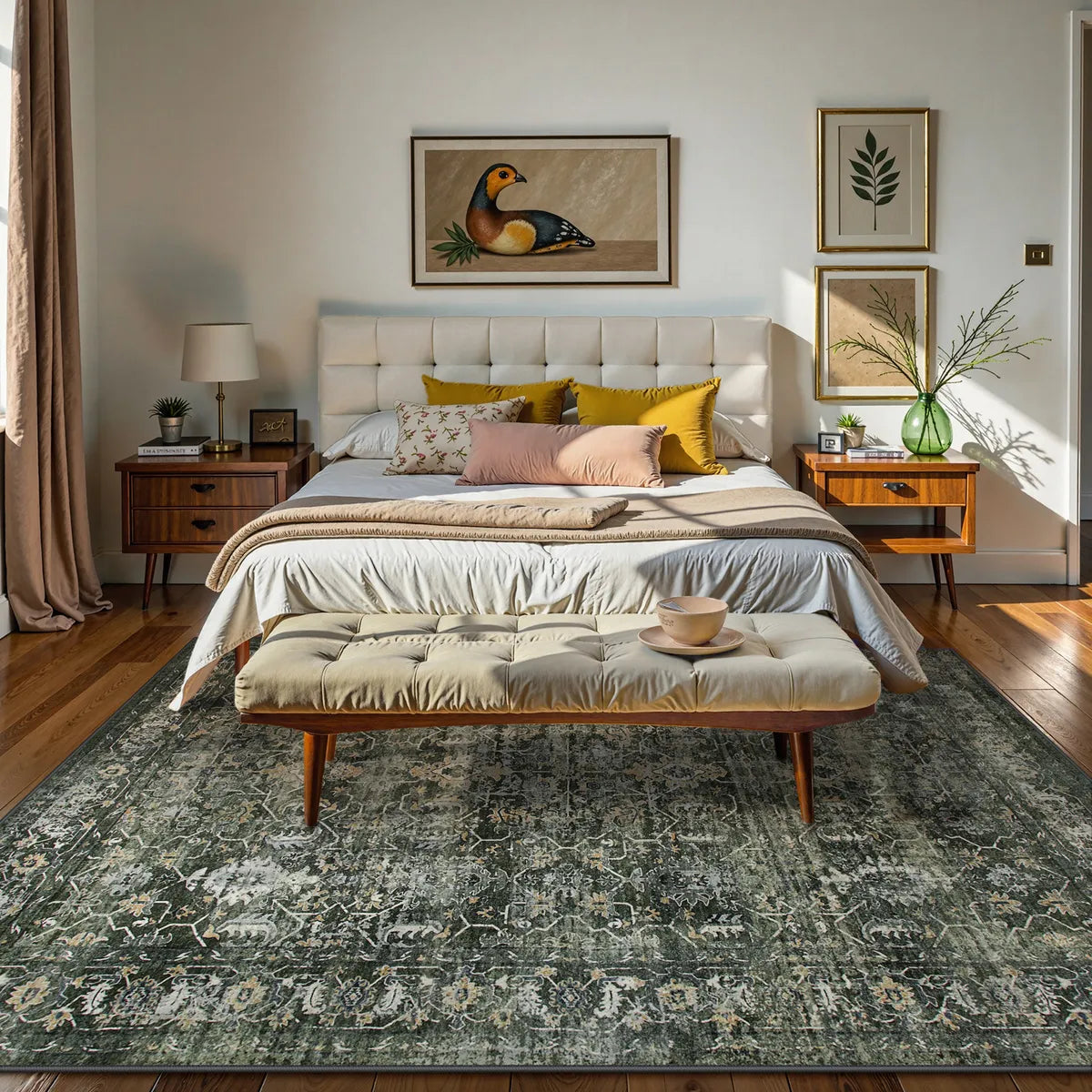 Margot Washable Vintage Distressed Dark Green Rug Area Rugs Lahome