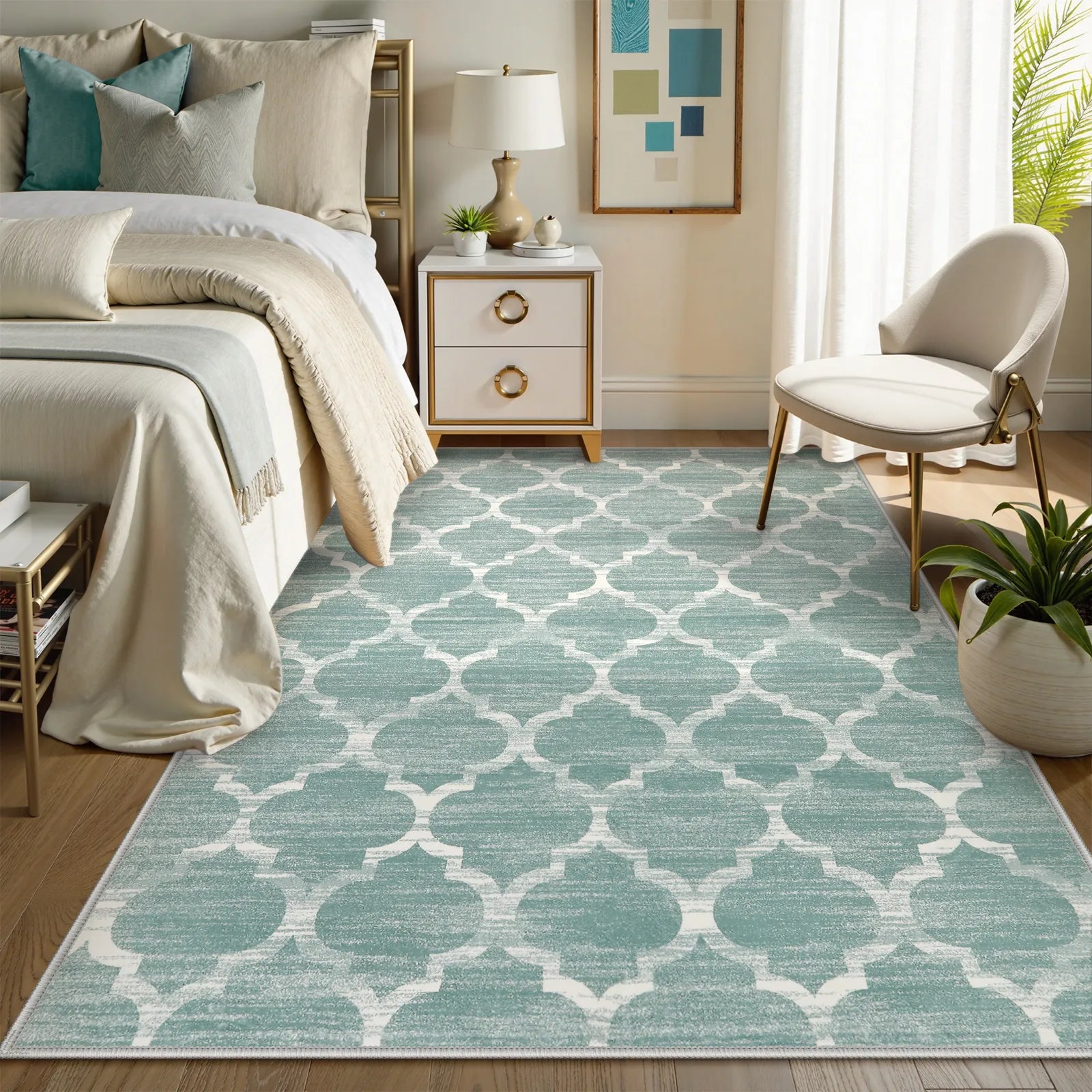 Clearance Meline Washable Classic Moroccan Trellis Sage Green Rug Clearance Rugs Lahome 5' x 7'