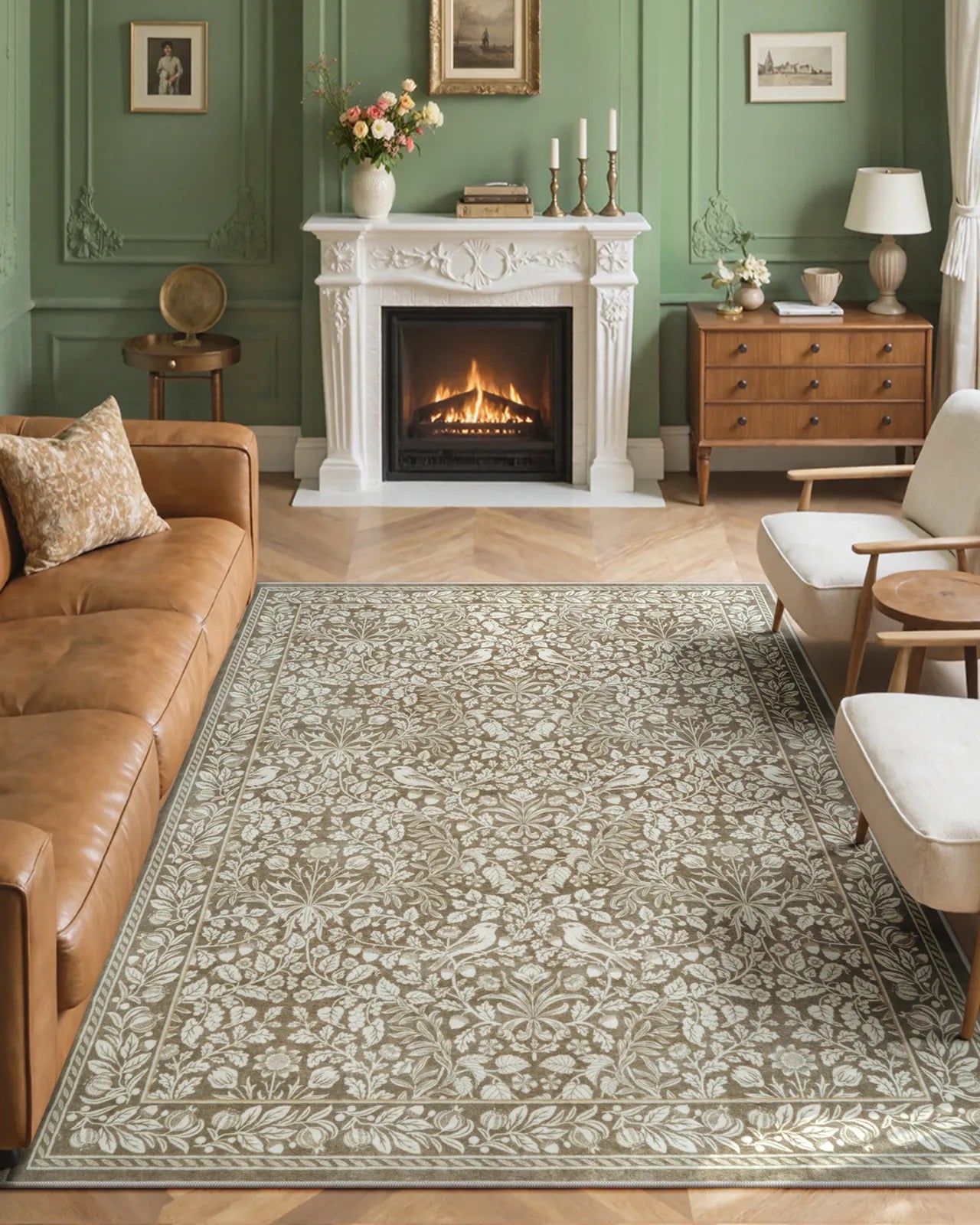 Mirage Washable Maximalism Vintage Blossom Beige Rug Area Rugs Lahome 5' x 7'