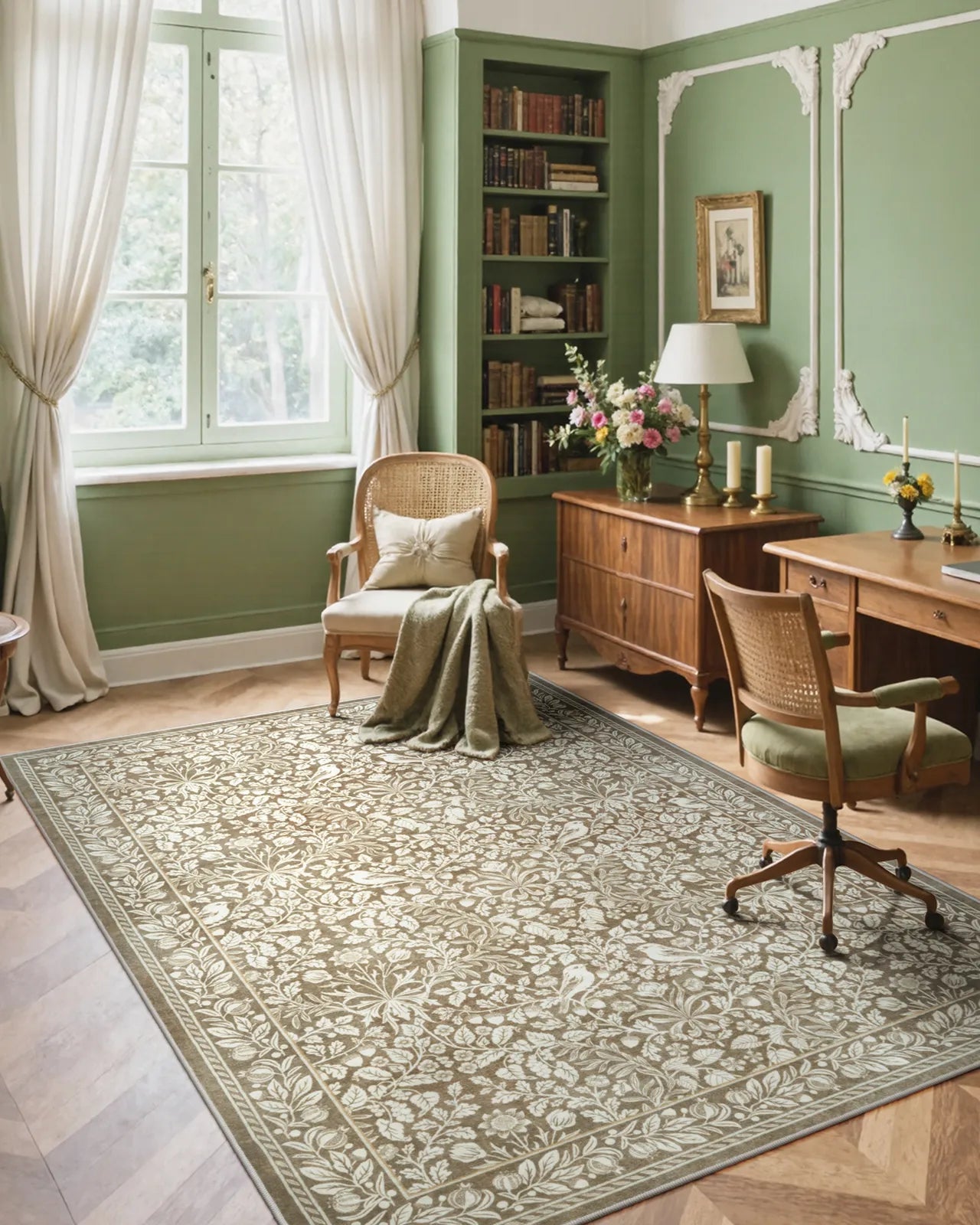 Mirage Washable Maximalism Vintage Blossom Beige Rug Area Rugs Lahome