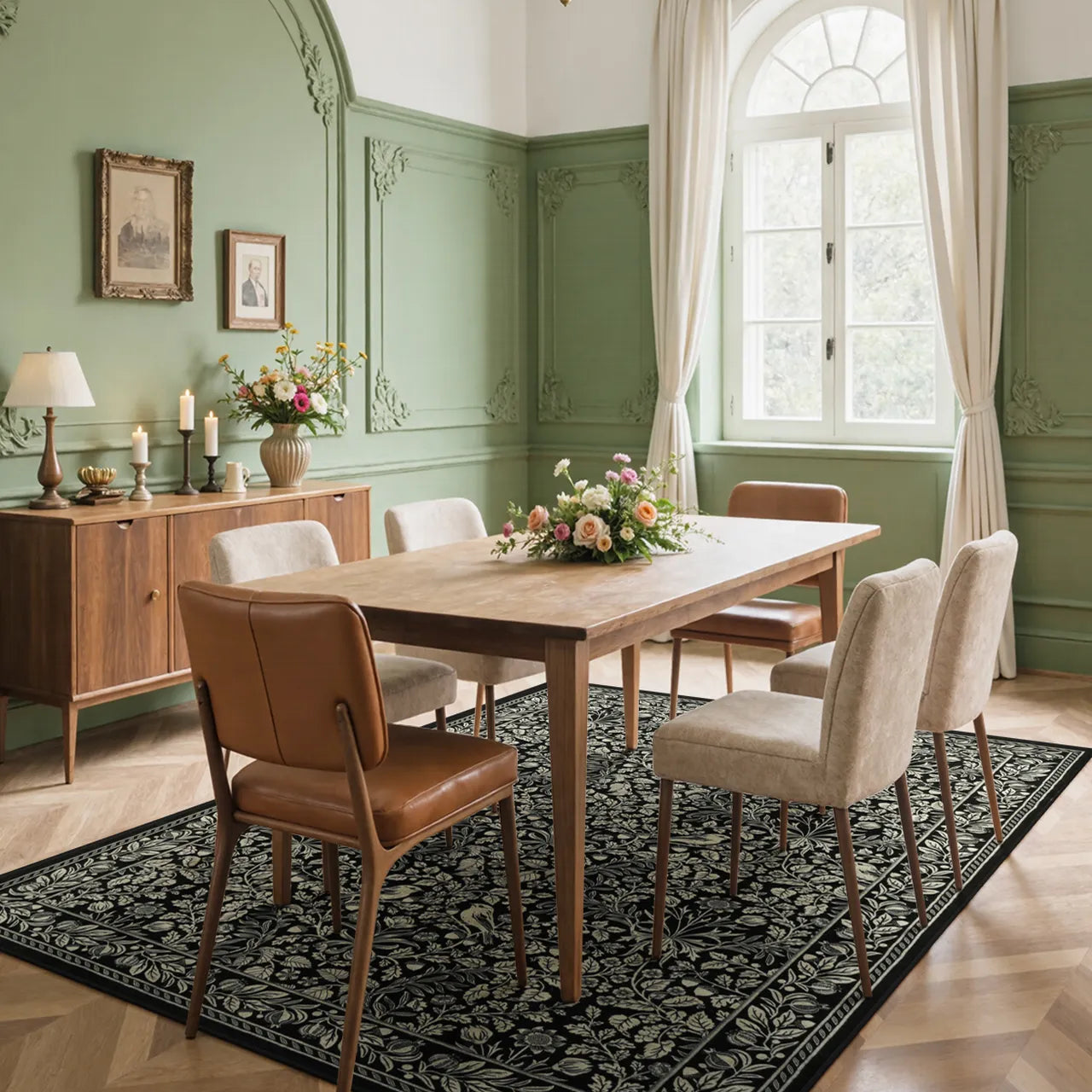 Mirage Washable Maximalism Vintage Blossom Black Rug Area Rugs Lahome