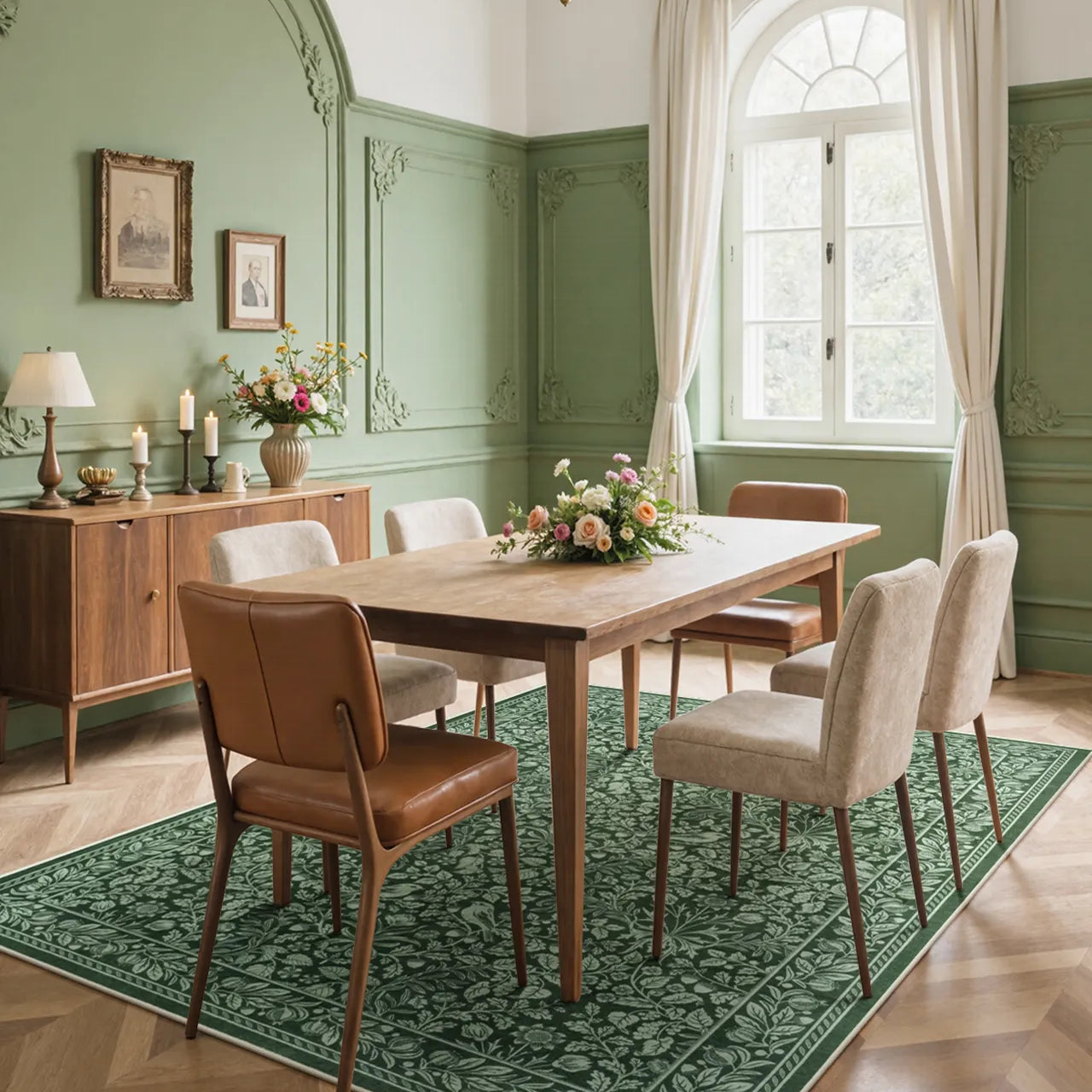 Mirage Washable Maximalism Vintage Blossom Green Rug Area Rugs Lahome