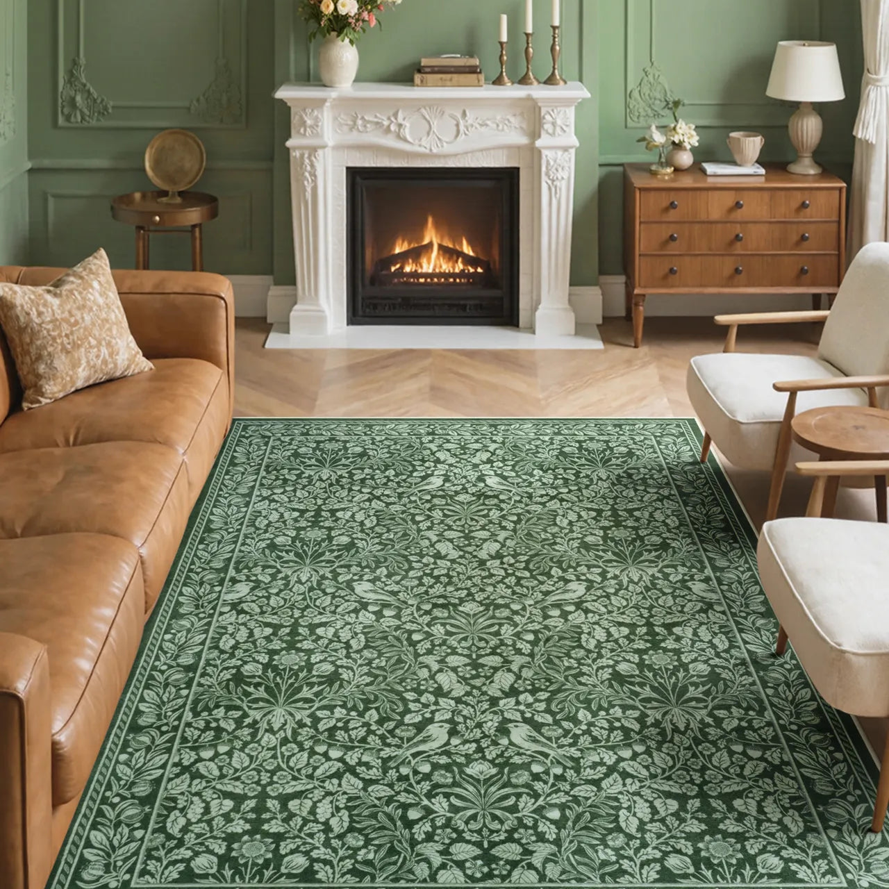 Mirage Washable Maximalism Vintage Blossom Green Rug Area Rugs Lahome 5' x 7'