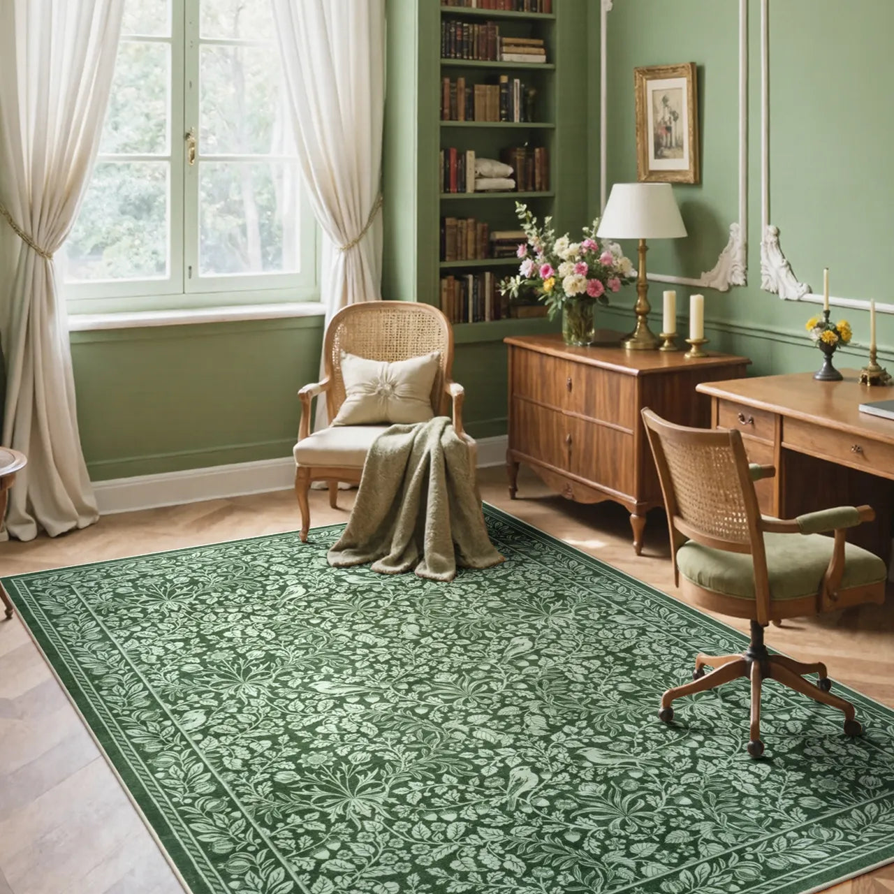 Mirage Washable Maximalism Vintage Blossom Green Rug Area Rugs Lahome
