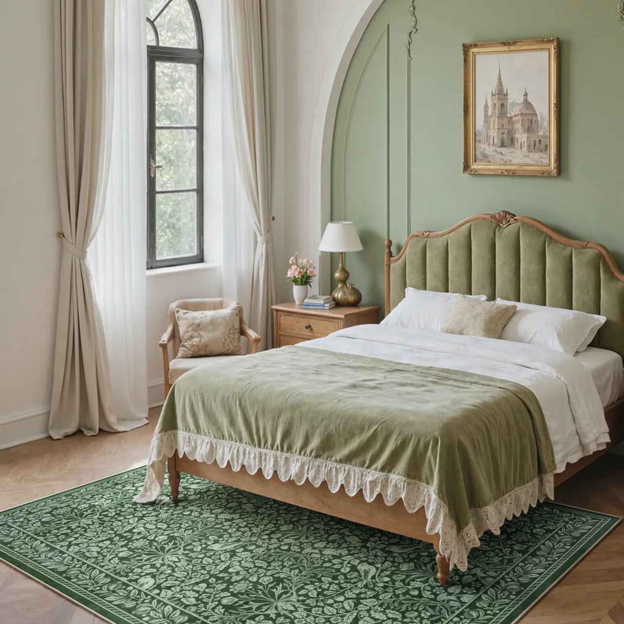 Mirage Washable Maximalism Vintage Blossom Green Rug Area Rugs Lahome