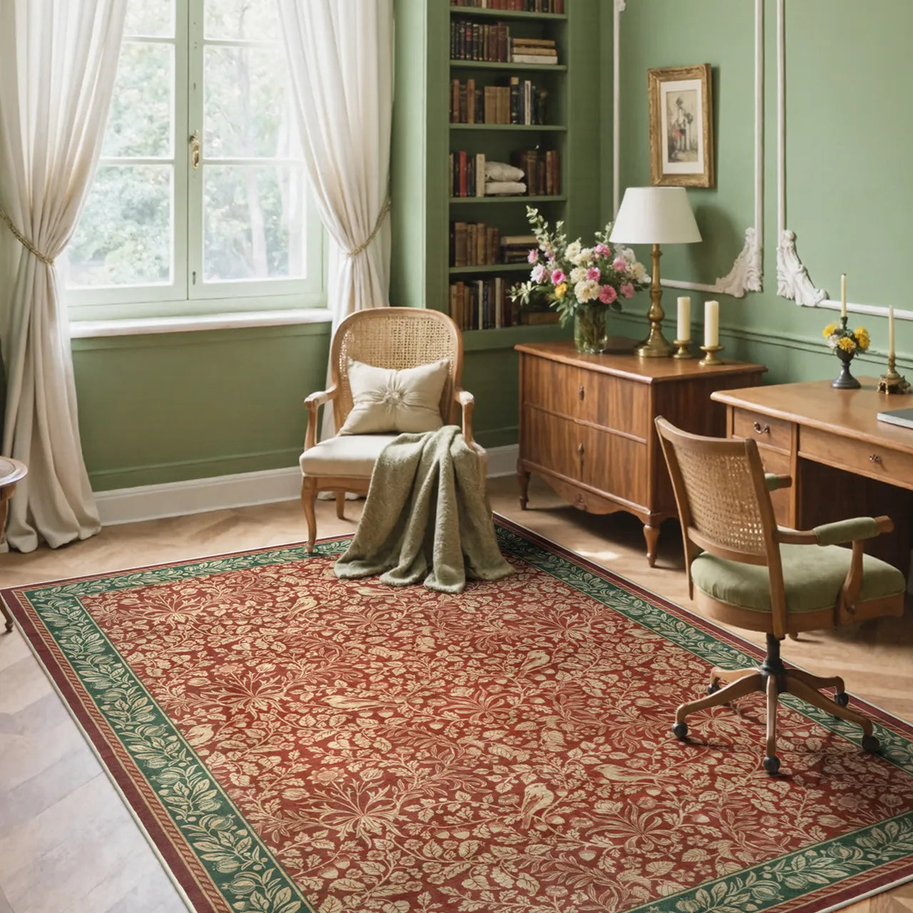 Mirage Washable Maximalism Vintage Blossom Red Rug Area Rugs Lahome 5' x 7'