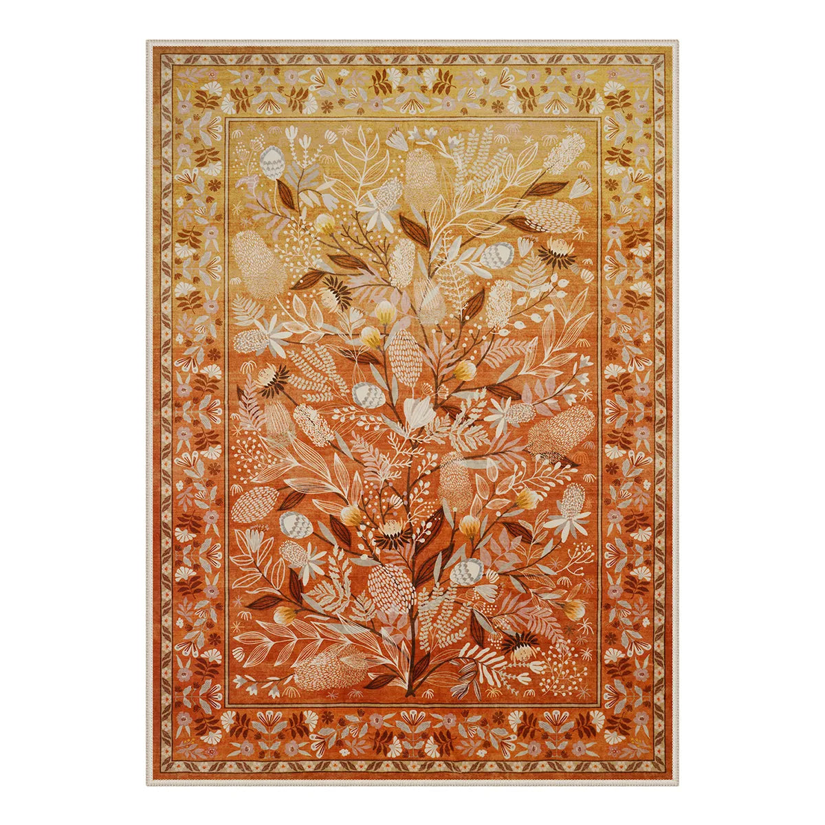 Alma Washable Modern Natural Botanical Floral Yellow Rug Area Rugs Lahome