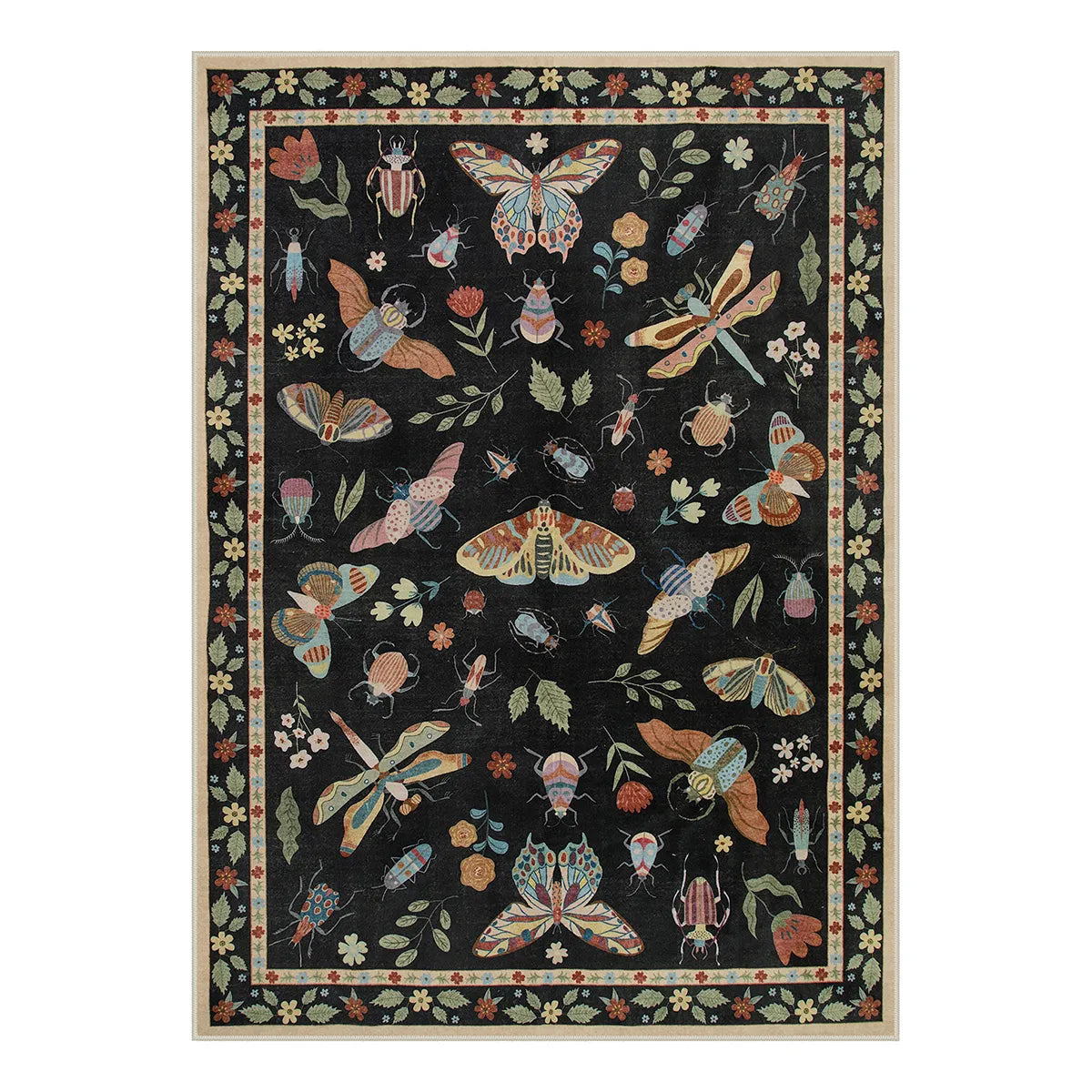 Vionnet Washable Modern Parisian Insect Black Rug Rugs Lahome