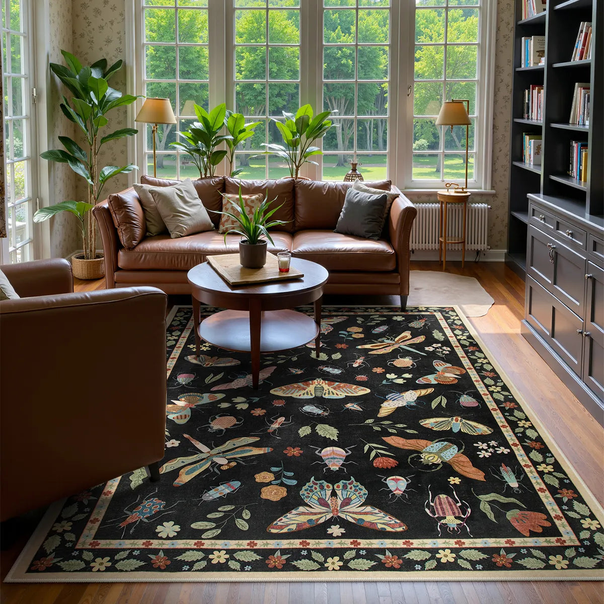 Vionnet Washable Modern Parisian Insect Black Rug Rugs Lahome