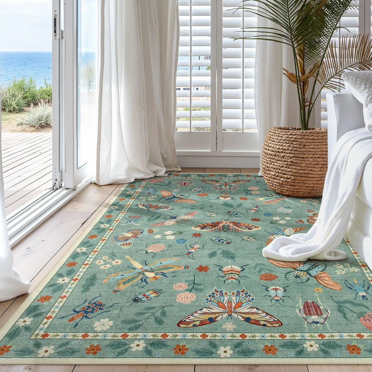 Vionnet Washable Modern Parisian Insect Light Green Rug Area Rugs Lahome