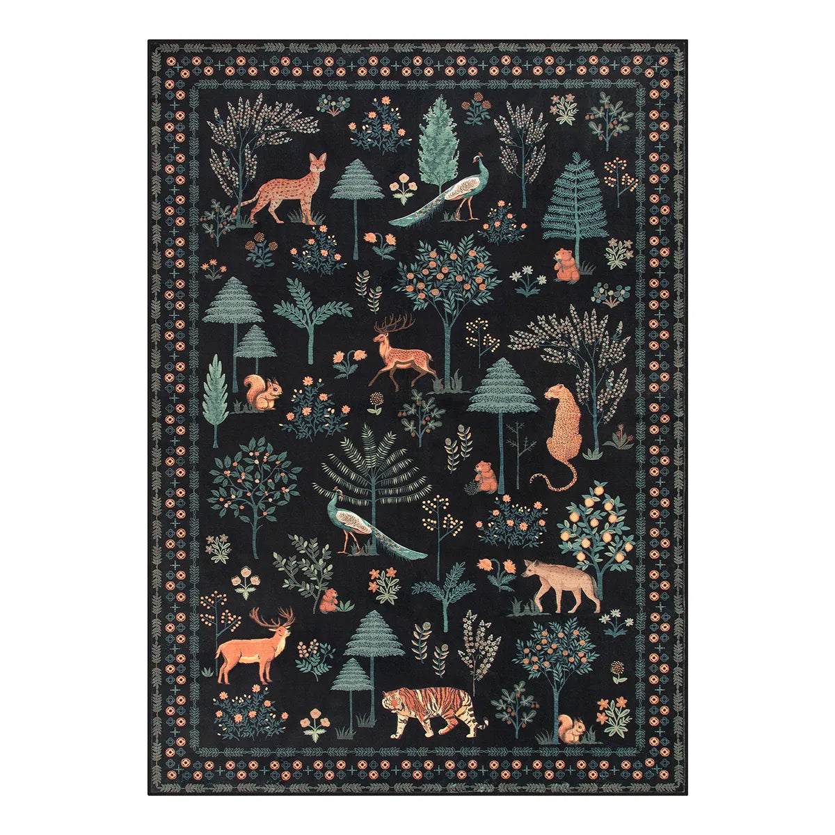 Cora Washable Modern Vibrant Jungle Animals Black Rug Clearance Rugs Lahome
