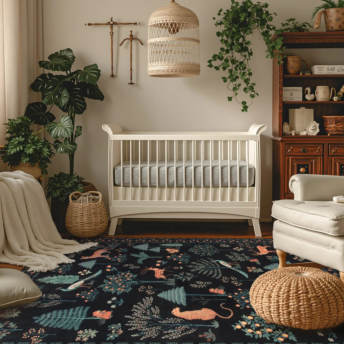 Cora Washable Modern Vibrant Jungle Animals Black Rug Clearance Rugs Lahome