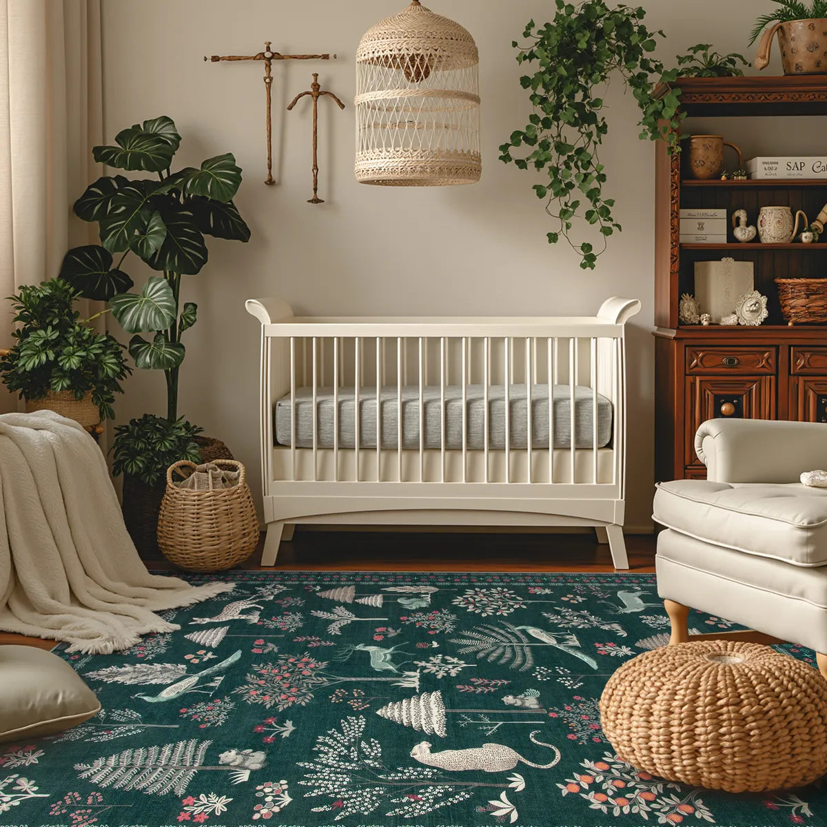 Cora Washable Modern Vibrant Jungle Animals Green Rug Area Rugs Lahome