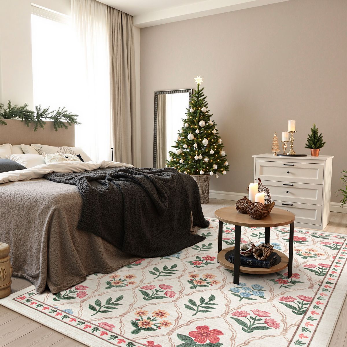 Naya Washable Moroccan Floral Beige/Pink Rug Clearance Rugs Lahome